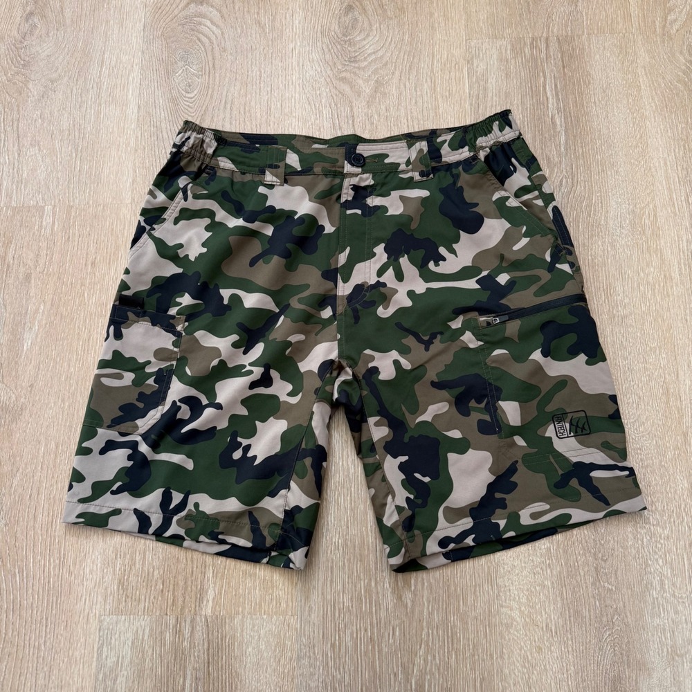 Fintech Camo Fishing Shorts Mens Large‎ Green Woodland Camouflage Cargo Utility
